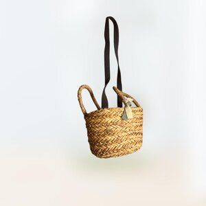 Super cute tan, creme, and blue ZARA crossbody picnic basket bag medium